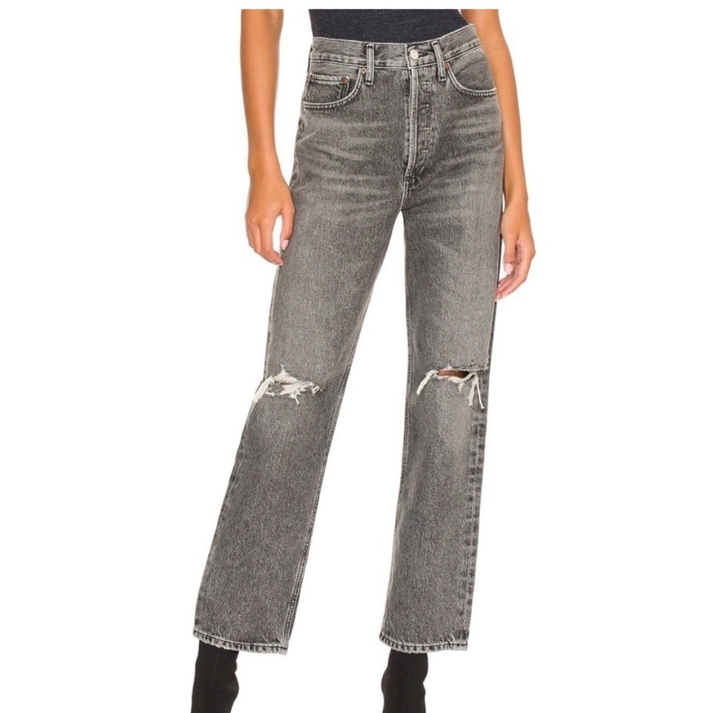 NWT AGOLDE 90s Mid Rise Loose Fit Jeans High Rise Wide Leg in Outline Black